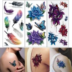 2 db 3D Body Art barkács matricák Ideiglenes tetoválás pillangó virág toll matrica