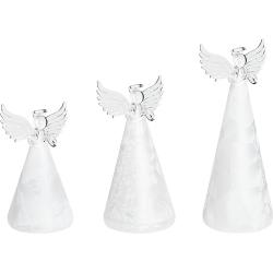 3 Dekoratív Angyal Szettben Fehér Üveg LED Világítás Karácsonyi Ünnepi Dekorációk