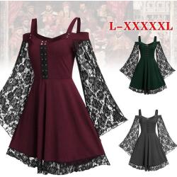 5XL 3 szín vintage gótikus nõi ruha csipke horgolt fáklya ujj vámpír boszorkány ruhák középkori reneszánsz gót cosplay