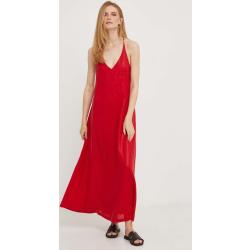 Answear Lab vászon ruha piros, maxi, egyenes