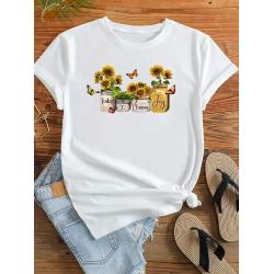 (Asian Size) Clothing Casual Tshirt Flower Trend Style Cute Women Short Sleeve Fashion Print Lady Tee Top Female Graphic T-shirts