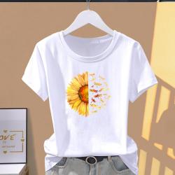 (Ázsiai méret) Fashion Print Graphic Tee Flower Dragonfly Trend Aranyos 90-es évek Nõi alkalmi T-ruházat Alkalmi nõi nyári felsõ rövid ujjú póló