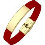 BALCANO - Piros színű bõr karkötõ, gravírozható, téglalap alakú 18K arany bevonatú nemesacél fejrésszel