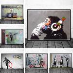 Banksy utcai graffiti kollázs majom vászonfestés poszter és nyomat skandináv stílusú fali művészeti képek nappali lakberendezéshez Keret nélkül