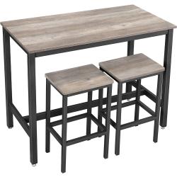 Bárasztal 2 bárszékkel, 120 x 90 x 60 cm, szürke és fekete | VASAGLE