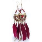 Új kollekció: Női Elegáns Sötét vörös árnyalatú Tollas fülbevalók 
