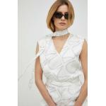 Designer Női Lezser Viszkóz Fehér Calvin Klein Téli V-nyakú Bélelt Blúzok M-es 