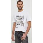 Designer Férfi Klasszikus Fehér Calvin Klein Jeans Kereknyakú Pólók Fenntartható forrásból akciósan S-es 