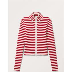 Cropped Knitted Zip Cardigan - Red