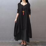 Aszimmetrikus Női Lezser Viszkóz Fekete Nyári Maxi Hosszu ujjú Maxi ruhák Moletteknek L-es 