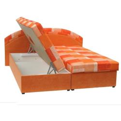Dupla ágy, rugós, narancssárga/minta, KASVO