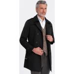 Elegant SLIM FIT men's trench coat with belt - black V2 OM-COSC-0111