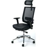 Exkluzív fejtámaszos irodai szék, fekete bõrborítás, feszített hálós háttámla, alumínium lábkereszt, MAYAH Maxy (BBSZVV37)