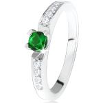 Ezüst eljegyzési gyűrű 925, kerek zöld kõ, átlátszó cirkóniás vonal - Nagyság: 50