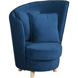 Fotel Art Deco stílusban, kék Velvet anyag/tölgy, ROUND