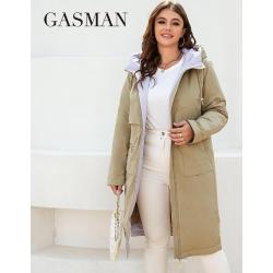 GASMAN New women's jacket spring 2022 High-Quality zipper long trench hooded outwear brand Fashion parkas coat for women 8288
