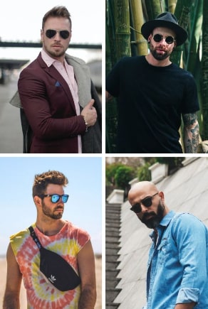 Négy férfi négy féle divatos napszemüveget visel