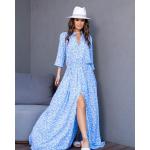 Női Lezser Virágos Szövet Kék Maxi Nyári ruhák Moletteknek Plusz méretes 