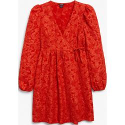 Jacquard wrap babydoll dress - Red