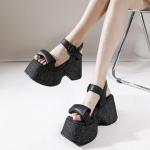 Női Vintage Gumi Fekete Bélelt Platform cipők - 9 cm fölötti sarokkal 