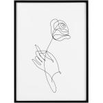 Keretezett poszter, vonalrajz rózsa, 50x70 cm, fekete-fehér - MA ROSE - Butopêa