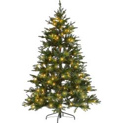 Mű Karácsonyfa Zöld Szintetikus 180 cm Egyforma Ágak LED Fények Ünnepek Műfenyõ
