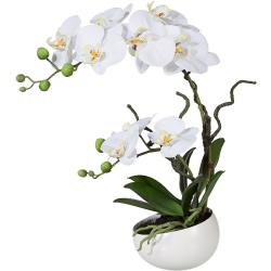 Mű orchidea virágtartóban, fehér, 42 cm