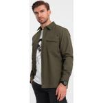 Men's REGULAR FIT cotton shirt with buttoned pockets - olive V4 OM-SHCS-0146