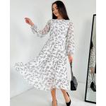 Női Klasszikus Virágos Szövet Fehér Midi Sifon ruhák Moletteknek Plusz méretes 