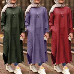 Muszlim ruhák Nõi ruhák Egyszínű, hosszú ujjú ingruha Alkalmi zsebköntös Muszlim Dubai Muszlim kaftán muszlim ruhák Túlméretes L-5XL