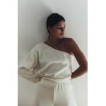 Aszimmetrikus Női Kivágott vállú Elasztán Fehér Hosszú ujjú pólók XS-es 