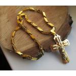 Nemesacél arany színű görög mintás nyaklánc és barakka kereszt medál