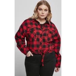 Nõi ing // Urban classics Ladies Short Oversized Check Shirt black/red