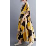 Női Vintage Sárga Nyári Kereknyakú Nyári ruhák Moletteknek Egy méretű 