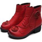 Női Virágos Gumi Piros Bélelt Téli cipők Cipzáros kapoccsal - 3-5 cm-es sarokkal 
