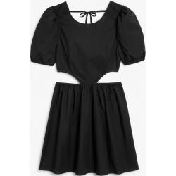 Puff sleeve open back poplin mini dress - Black