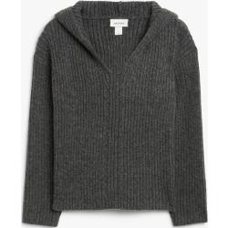 Rib knit wool blend hooded sweater - Grey