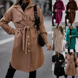 RUGOD Őszi és téli új POLO gallér ingázó egysoros barna középhosszú egyenes gyapjú kabát nõi kabát