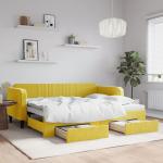 Modern Bársony Sárga Karfás Kihúzható kanapék 2 személyre 
