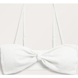 Shirred bandeau bikini top - White
