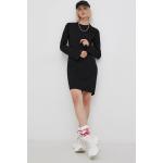 Női Elasztán Fekete SUPERDRY Mini Hosszu ujjú Kereknyakú Testhezálló ruhák XS-es 