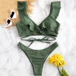 Fodros Női Szexi Virágos Poliészter Sárga Bikini szettek L-es 