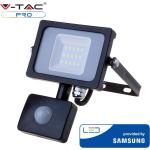 V-TAC mozgásérzékelõs 10W SMD LED reflektor fekete házas - 6400K - Samsung chip - 438