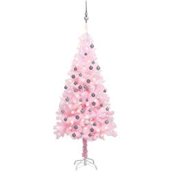 vidaXL rózsaszín PVC megvilágított műkarácsonyfa gömb szettel 180 cm