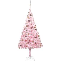 vidaXL rózsaszín PVC megvilágított műkarácsonyfa gömb szettel 210 cm