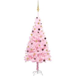 vidaXL rózsaszín PVC megvilágított műkarácsonyfa gömb szettel 210 cm
