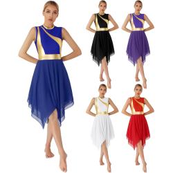 Womens Lyrical Dance Dress Color Block Praise Liturgical Dancewear Tunic Sleeveless Irregular Hem Costume